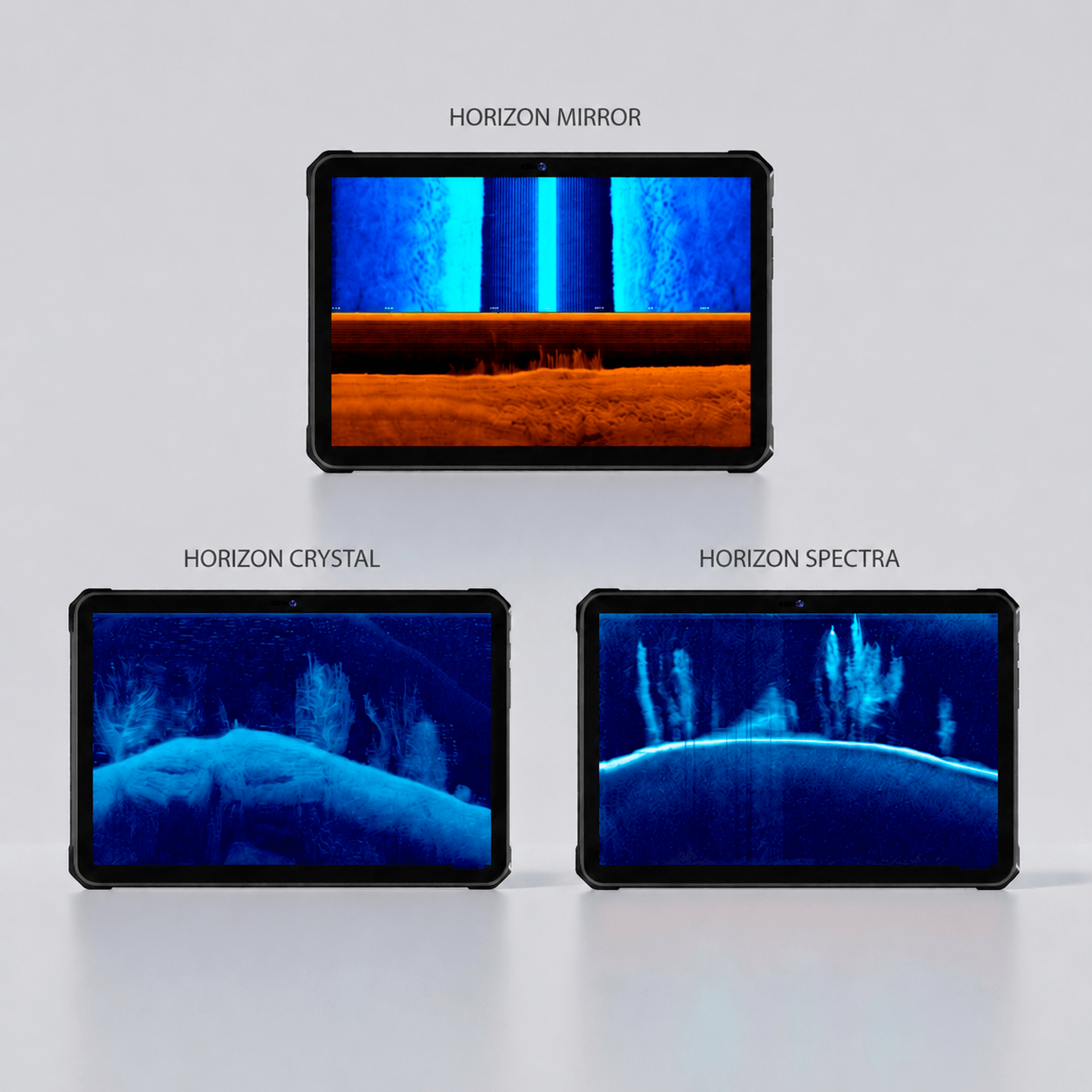 Las tres sondas Horizon: Mirror, Crystal y Spectra mostrando sus ecogramas en tablet